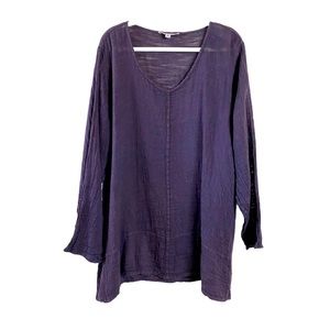 Flax Purple Cotton Linen Blend Tunic Top.